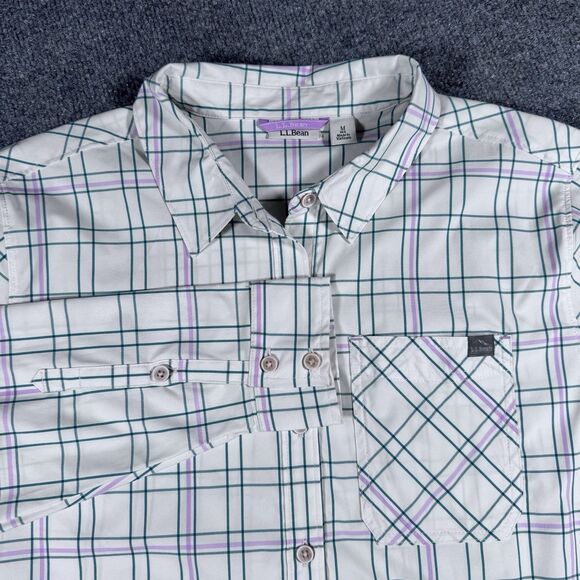 L.L. Bean Tops - LL Bean Long Sleeve Plaid Button Shirt White Purple Green Women’s Medium